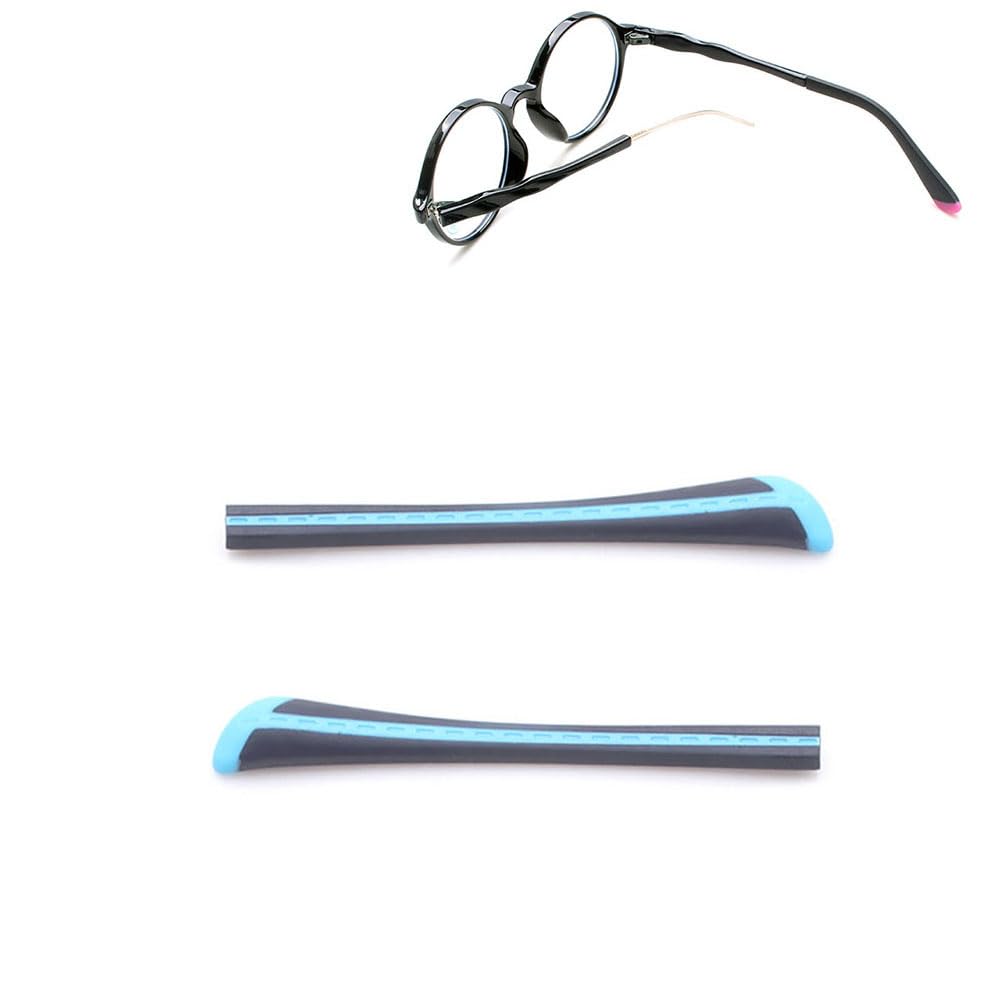 Children eyeglass end tips in black and blue with square hole