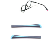 Children eyeglass end tips in black and blue with square hole