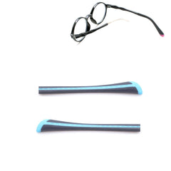 Children eyeglass end tips in black and blue with square hole
