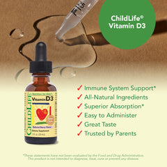Front packaging of CHILDLIFE Essentials Vitamin D3 Drops