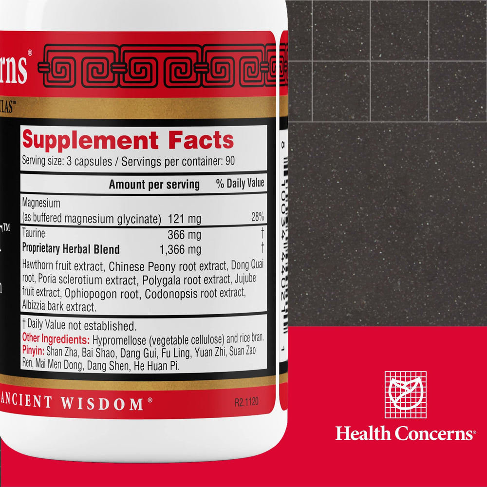 Close-up of Chinese herbal ingredients used in Calm Spirit