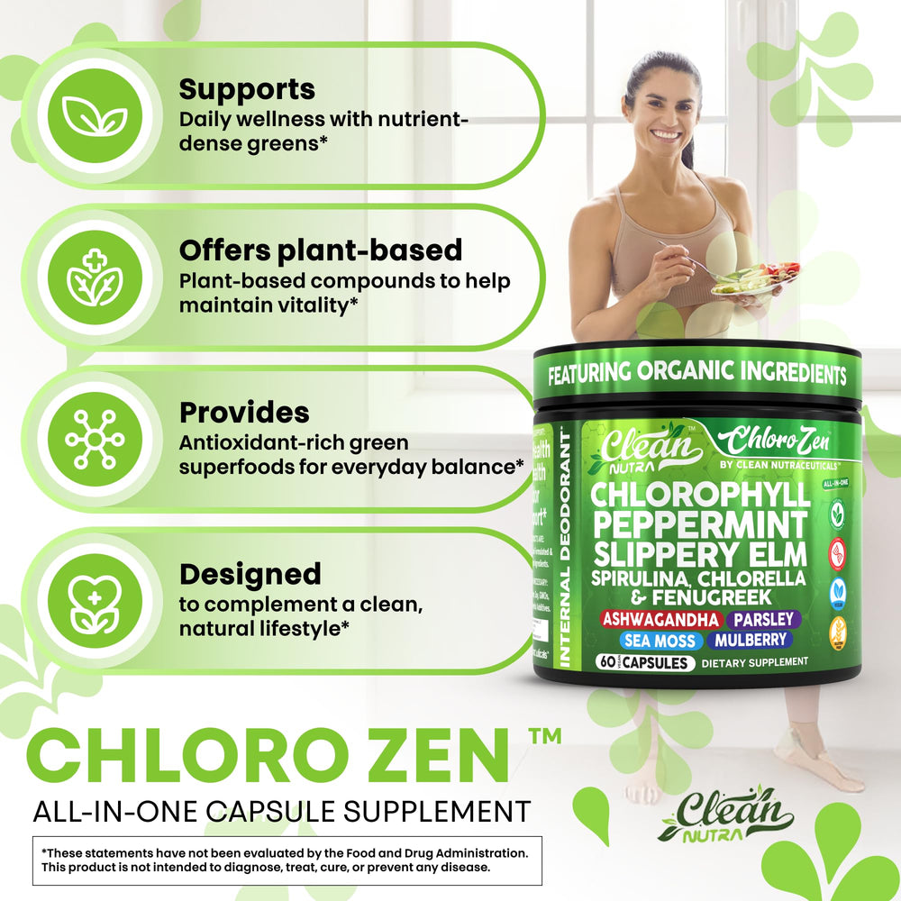 Chlorella, ashwagandha, fenugreek, and spirulina blend in capsules