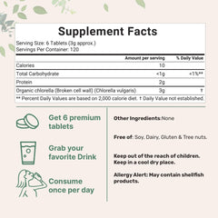Chlorella tablets showing broken cell wall technology