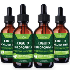 4-pack NEW AGE Chlorophyll Liquid Drops being added to a glass of water