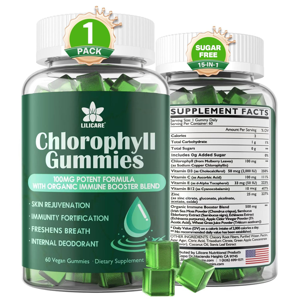 Bottle of Chlorophyll Gummies with green label (60 chews) - hero image