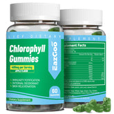 Sugar-free chlorophyll gummies bottle with natural apple flavor and Vitamin B12