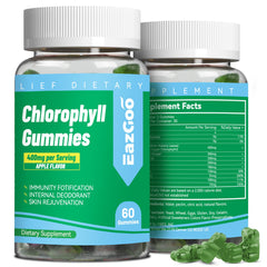 Sugar-free chlorophyll gummies bottle with natural apple flavor and Vitamin B12