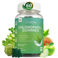 Front view of Chlorophyll Gummies with Vitamin C, D3, E, B12 & Zinc for immune and digestive support.