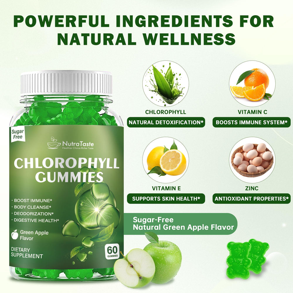 Chlorophyll gummies ingredient highlights: spirulina, chlorella, zinc and vitamins