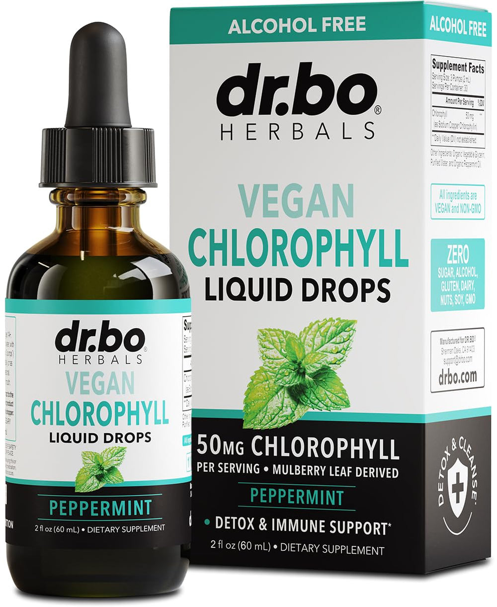 Chlorophyll Liquid Drops bottle with mint flavor label