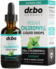 Chlorophyll Liquid Drops bottle with mint flavor label