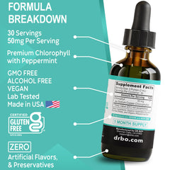 Close-up of chlorophyll liquid drops ingredients portraying vegan formula
