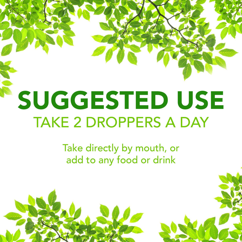 Chlorophyll drops being added to water, tea, or juice