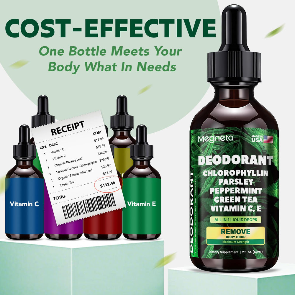 Mint-flavored liquid chlorophyll bottle with mint garnish