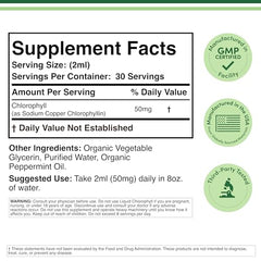 Close-up of peppermint flavored chlorophyll liquid
