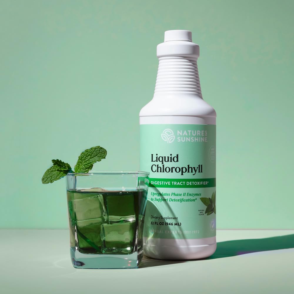 Close-up of chlorophyll liquid drops with spearmint oil