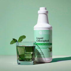 Close-up of chlorophyll liquid drops with spearmint oil
