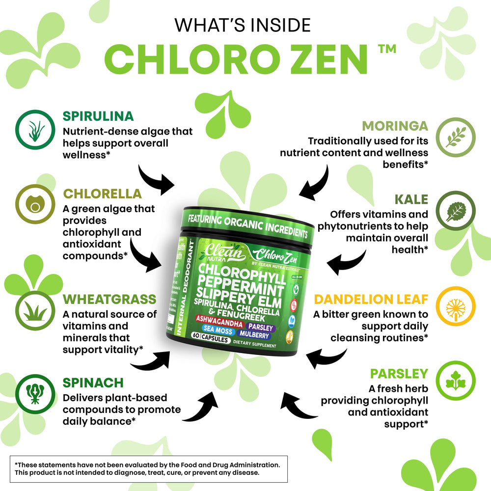 Chlorophyll odor-control blend with spirulina and chlorella