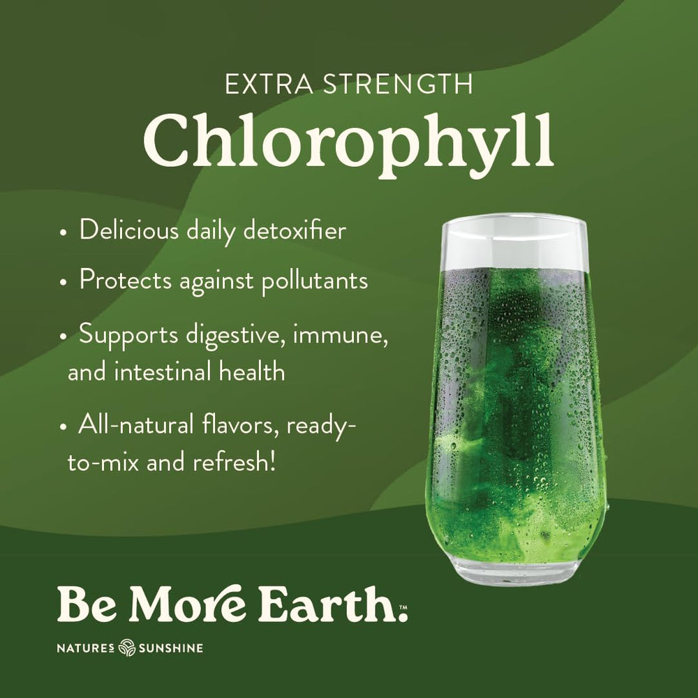 Open chlorophyll stick pack being mixed into a glass of water