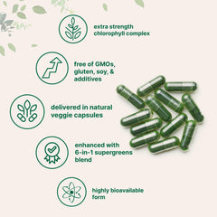Spirulina and chlorella powders with a scoop