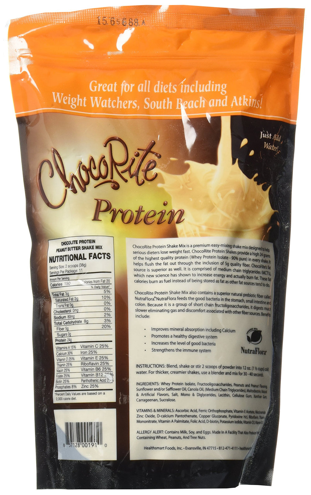 Close-up of ingredients and nutritional highlights on package
