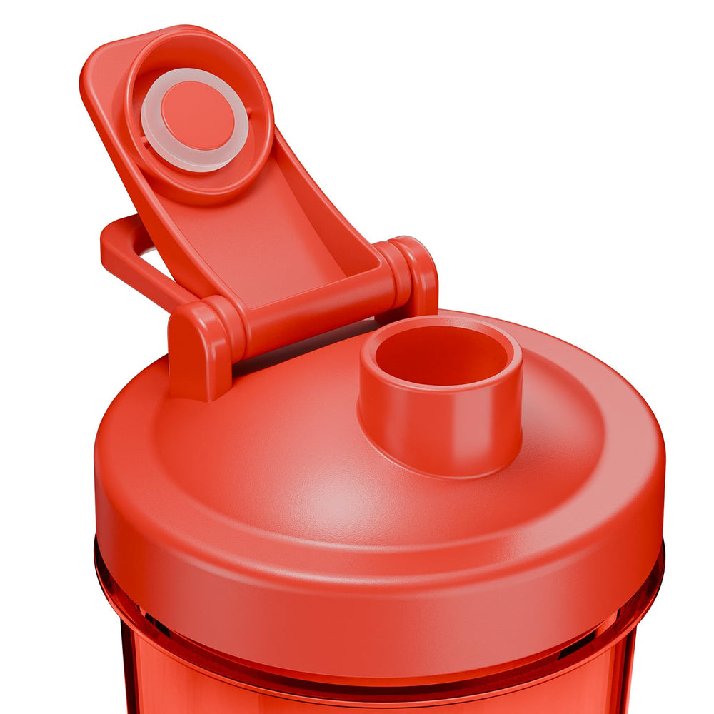 Cholas red portable blender cup ready for quick protein shakes anywhere.