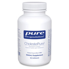 CholestePure bottle with capsules on a white background
