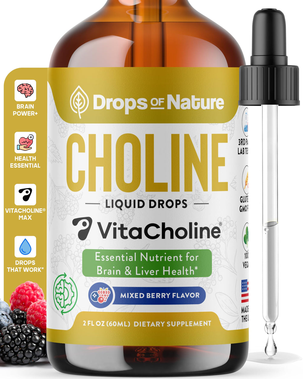 Choline Liquid Drops Mixed Berry bottle front view