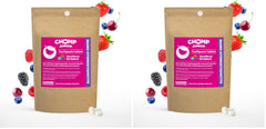 Front view of Chomp Junior Very Berry toothpaste tablets refill pack