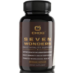 Bottle label of CHOQ Seven Wonders Organic Mushroom Complex