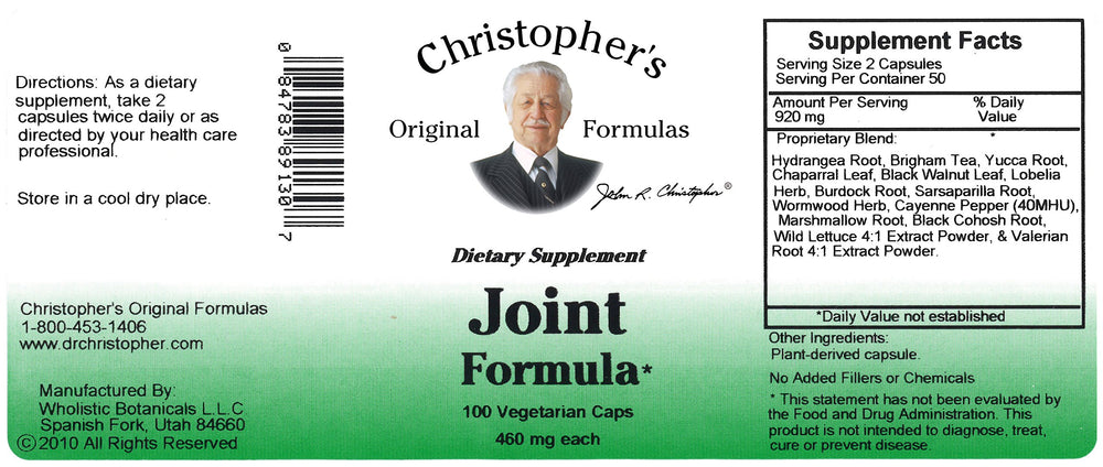 100 vegetarian capsules from Christopher’s Original Formulas Joint Formula