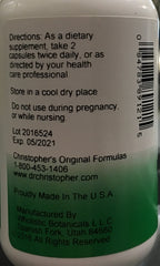 Close-up of herbs and supplement bottle for Christopher's Original Formulas Female Reproductive Formula