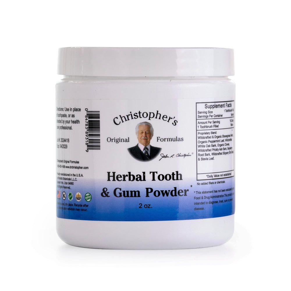 Front packaging of Christopher's Original Formulas Herbal Tooth & Gum Powder