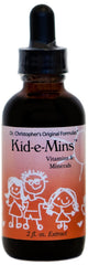 Front view of Christopher's Original Formulas Kid-E-Mins orange-flavored liquid multivitamin bottle (2 oz)