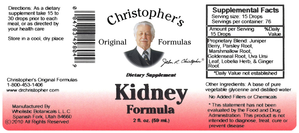 USA-made label on Christopher's Original Formulas Kidney Extract bottle
