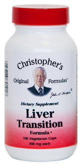 Bottle and label for Christopher's Original Formulas Liver Transition Formula 450 mg (100 vegetarian capsules)