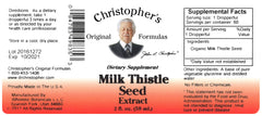 Ingredients and dosage information panel on Christopher's Milk Thistle Seed bottle