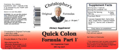 Packaging box for Christopher's Original Formulas Quick Colon Part 1 signaling quality and vegetarian capsules.