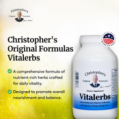Front view of Vitalerbs bottle with product information