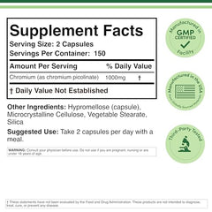 Side view of Chromium Picolinate 1000mcg bottle showing label