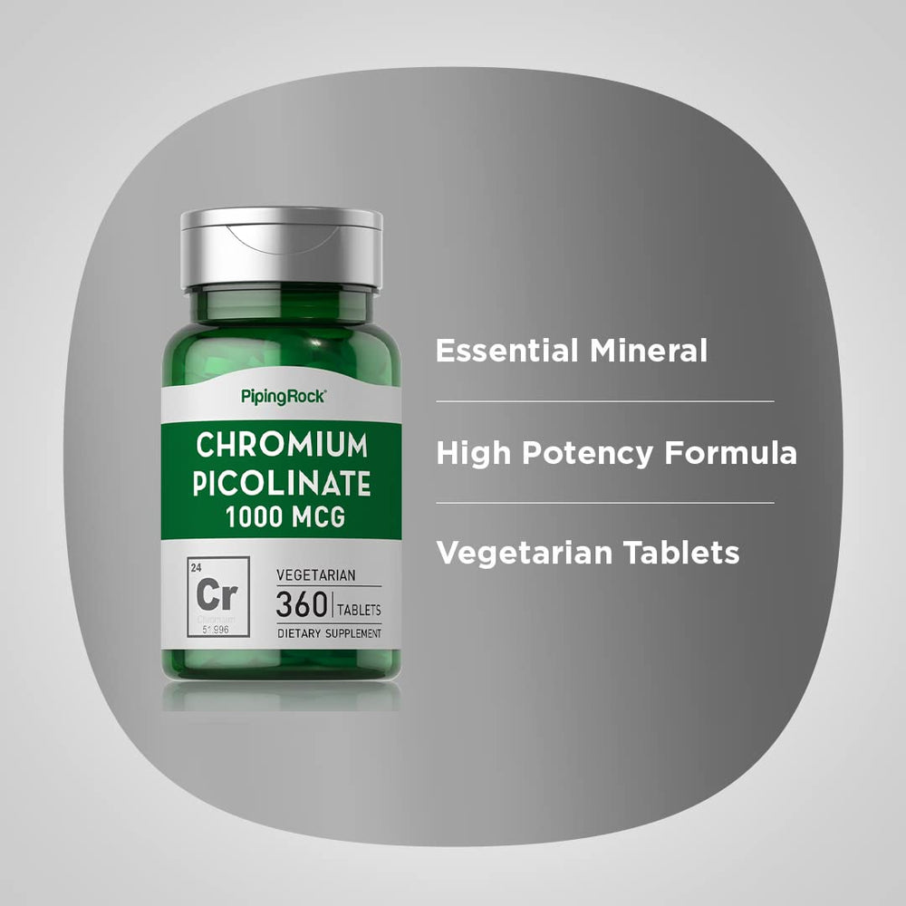 Ingredients and supplement facts label for Chromium Picolinate 1000mcg