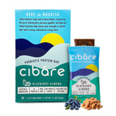 Hero image of Cibáre Probiotic Protein Bars in Blueberry Almond flavor (12 count).