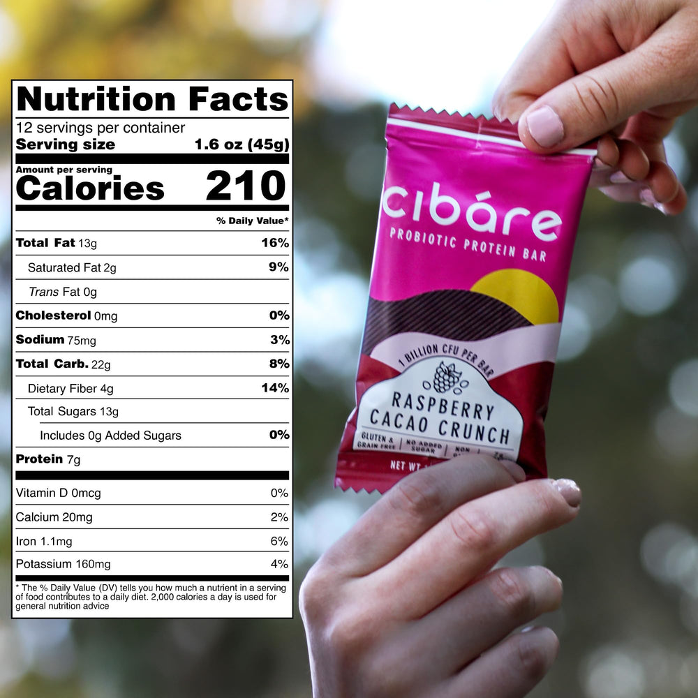 Close-up of ingredients: raspberries, dates and cacao nibs