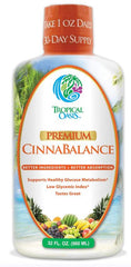 Ingredients chart for Cinnabalance including green tea, ginger, aloe vera and berries