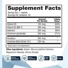 Ingredients chart highlighting cinnamon extract and nutrients
