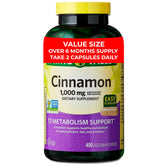 Front view of Cinnamon 1000 mg dietary supplement bottle with label