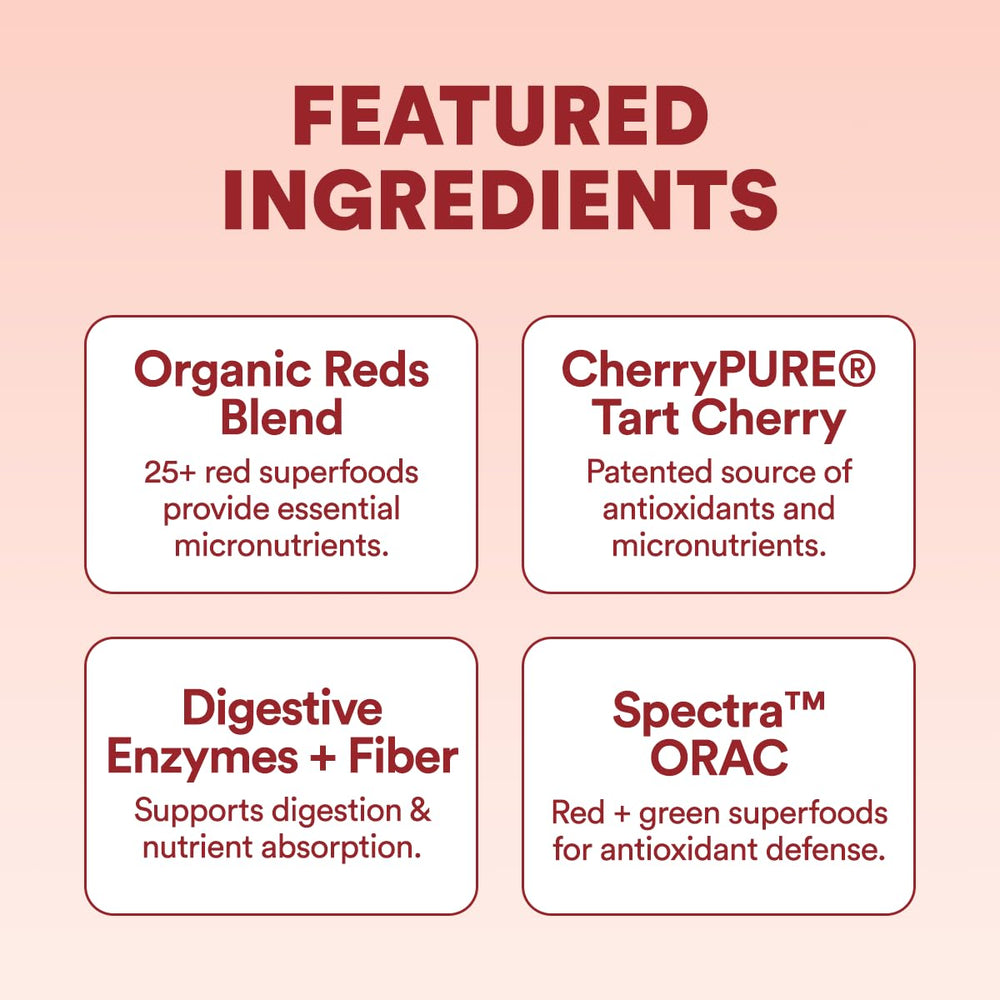 Cira Glow-Getter Reds Tart Cherry flavor adds a tasty energy boost.