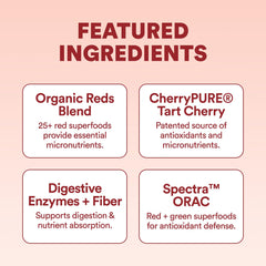 Cira Glow-Getter Reds Tart Cherry flavor adds a tasty energy boost.