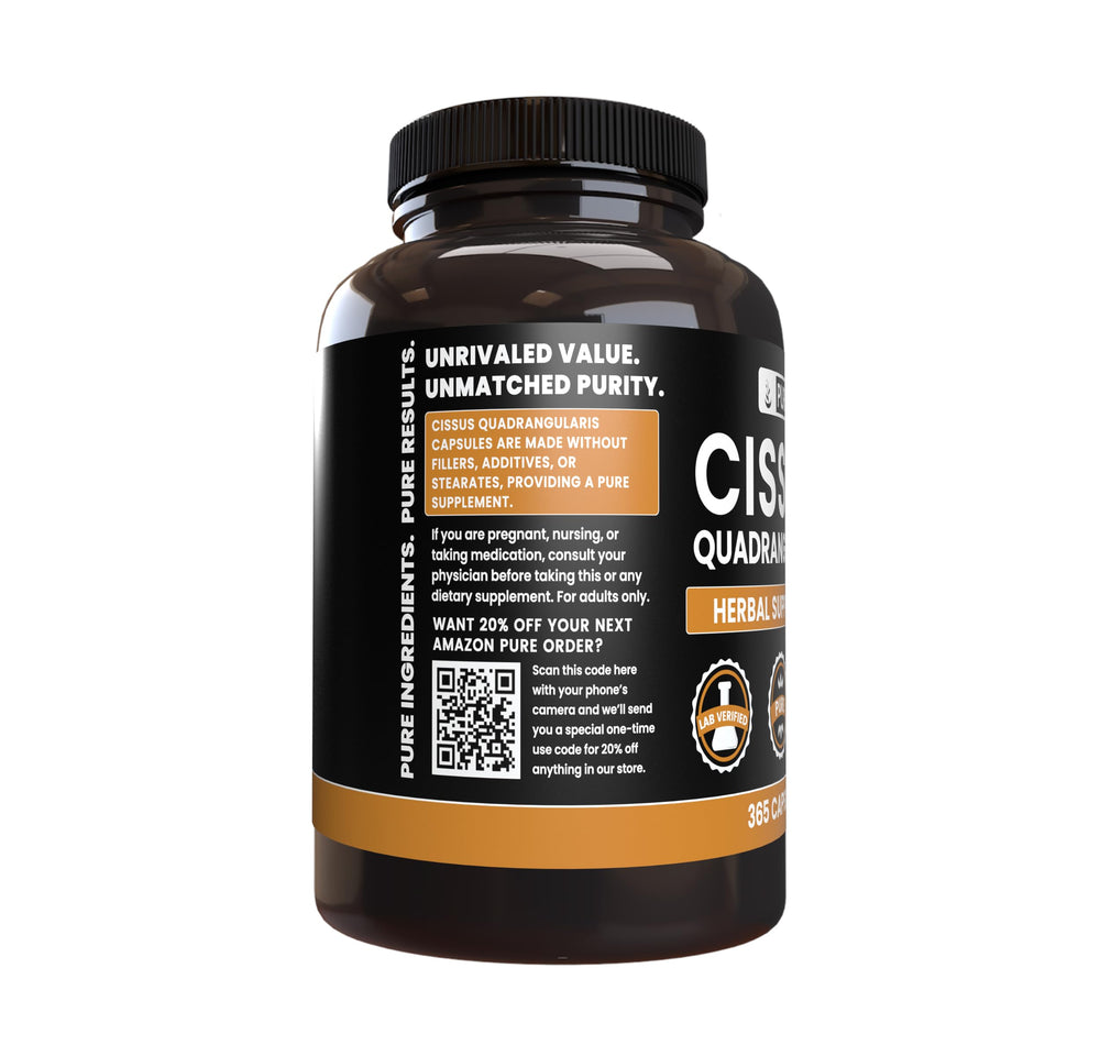 Close-up of single-ingredient Cissus Quadrangularis capsules