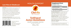 Close-up of CitriRx 120-count bottle label in grape flavor